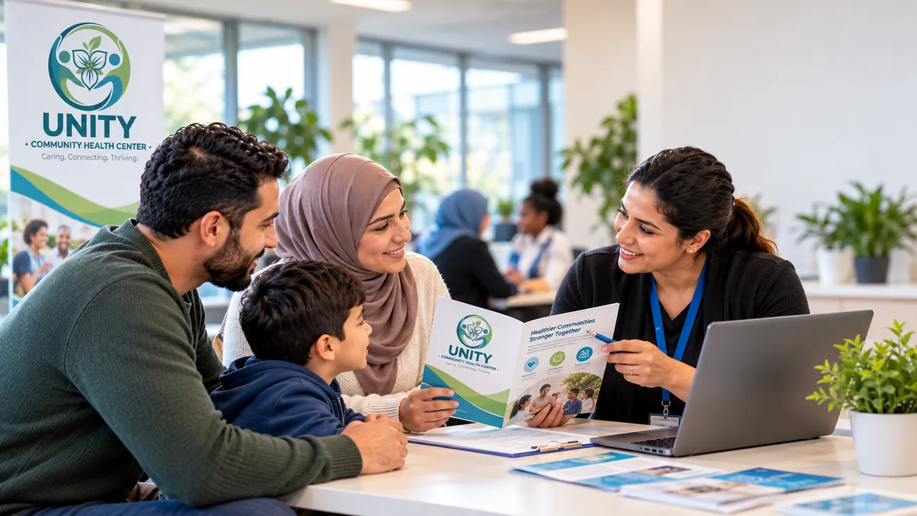 A family meeting a Unity navigator at the Community Health Access Hub